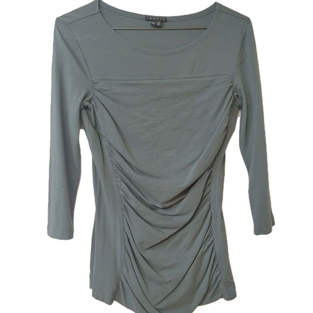 Theory Gray Ruched 3/4 Length Sleeve Pullover Women's Top Size SP